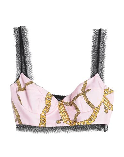 Versace Chain Print Crop Silk Bustier Top In Pink
