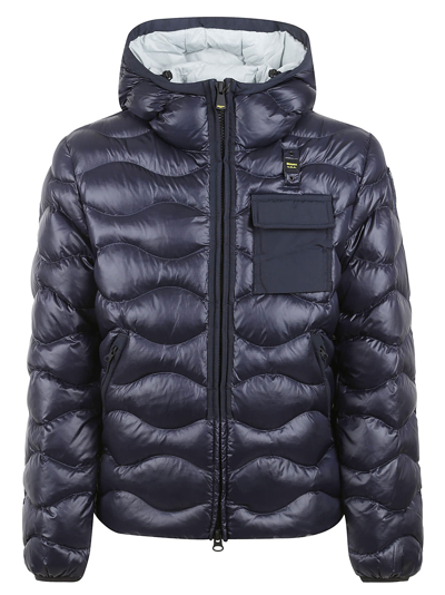 Blauer Patched Pocket Quilted Puffer Jacket In Blue