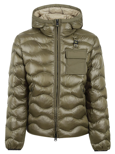 Blauer Patched Pocket Quilted Puffer Jacket In Military Green