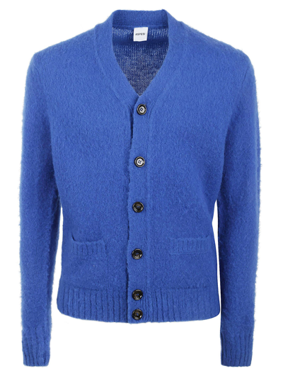 Aspesi Rib Trim Slim Buttoned Knit Cardigan In Blue