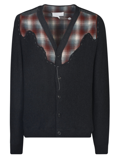 Maison Margiela Check-pattern Wool Cardigan In Gray