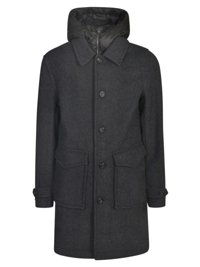 Woolrich Buttoned Cargo Parka In Charcoal