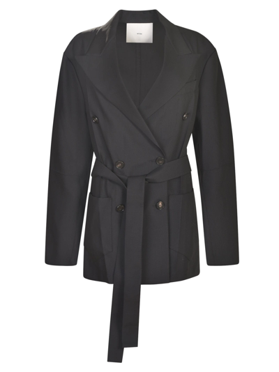 Setchu Double-breasted Belted Coat In Black