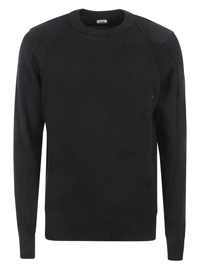 C.p. Company Rib Trim Plain Crewneck Sweater In Black