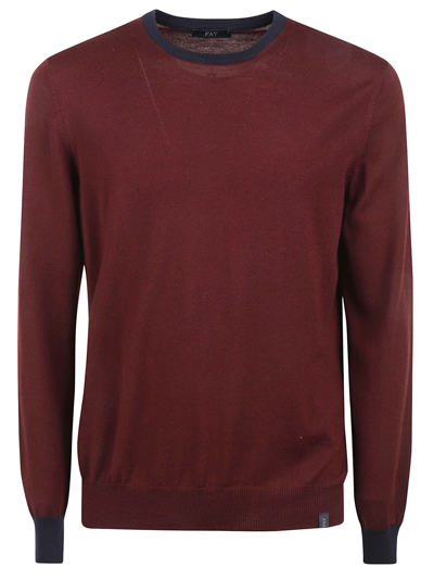 Fay Padded Shoulder Rib Trim Sweater In Bordeaux