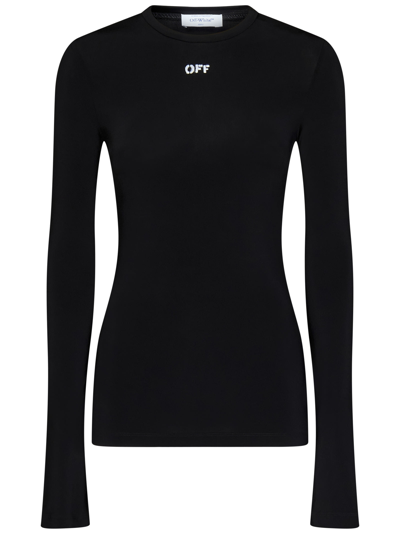 Off-white Fitted Long Sleeve Ribbed Crop T-shirt In Black