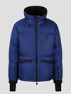 Moncler Printed Down Jacket With Hood And Ski Pass Pocket In Blue