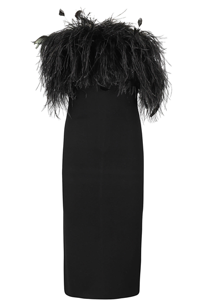 Max Mara Eolo Feather-trimmed Midi Dress In Black