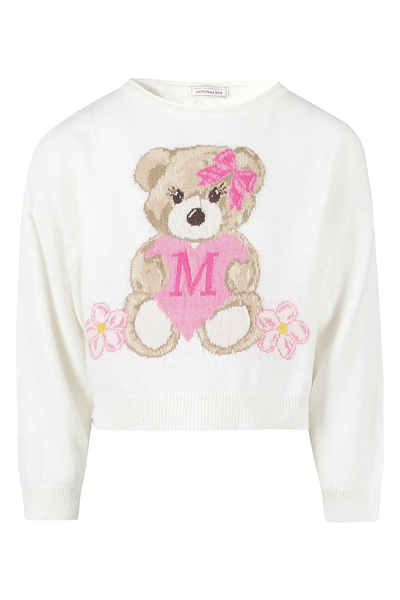 Monnalisa Kids' Orso Misto Cashmere In Panna Fairy Tale