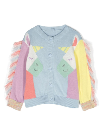 Stella Mccartney Multicolor Cardigan For Baby Girl With Unicorns In Blu