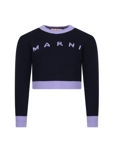 Marni Kids' Blue Sweater For Girl With Logo