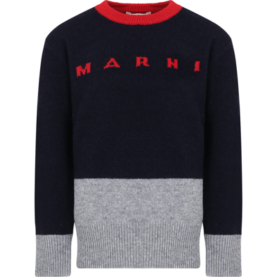 Marni Kids' Blue Sweater For Girl With Logo