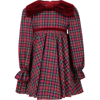 LA STUPENDERIA ELEGANT RED DRESS FOR GIRLS WITH CHECKED PATTERN