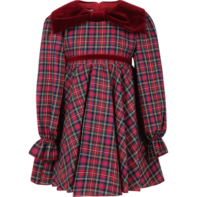 La Stupenderia Kids' Elegant Red Dress For Girls With Checked Pattern
