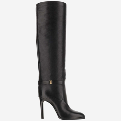 Saint Laurent 110mm Diane Signature Leather Boots In Black