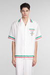 Casablanca Silk Shirt With Graphic Print And Striped Trim In White