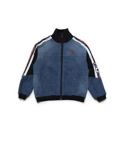 Dsquared2 Kids' Stripe-detail Zip-up Denim Jacket In Blue