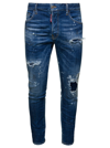 DSQUARED2 SKATER LIGHT BLUE FIVE-POCKET JEANS WITH RIPS AND BLEACH EFFECT IN STRETCH COTTON DENIM MAN