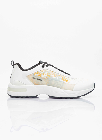 Stone Island Grime Panelled Sneakers In Cream