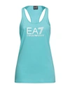 Ea7 Woman Tank Top Turquoise Size M Polyester, Elastane In Blue