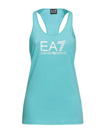 Ea7 Woman Tank Top Turquoise Size M Polyester, Elastane In Blue