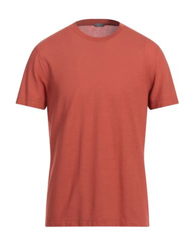 Zanone Man T-shirt Rust Size 48 Cotton In Red