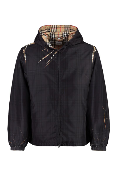 Burberry Technical Fabric Hooded Jacket In Black