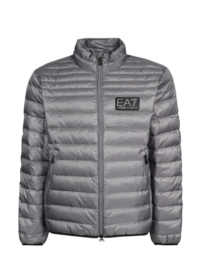Ea7 Logo-patch Down Jacket In Gray Flannel