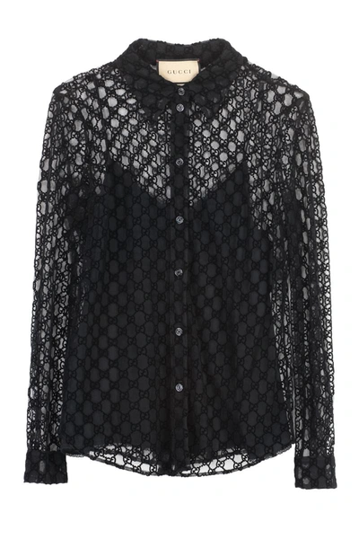 Gucci Gg Tulle Shirt In Black