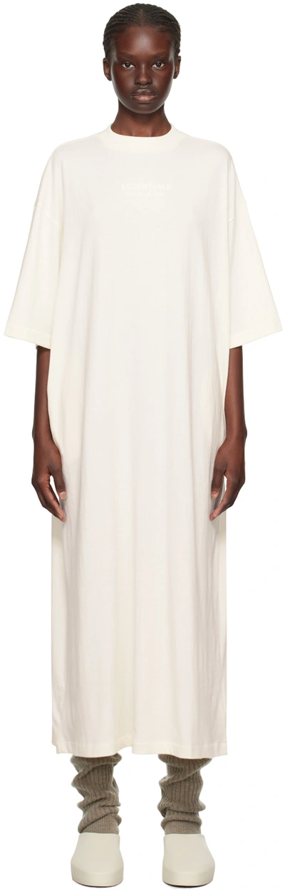 Essentials Off-white 3/4 Sleeve Midi Dress In Cloud Dancer