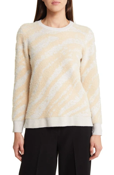 Anne Klein Fuzzy Tiger Stripe Sweater In White