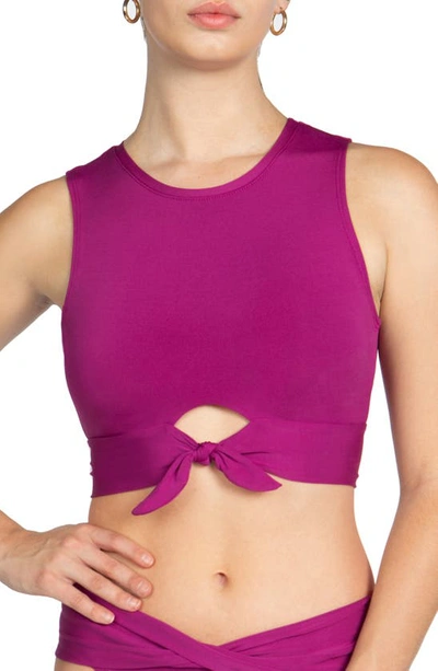 Robin Piccone Ava Longline Knot Front Bikini Top In Acai