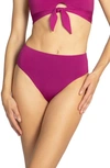 Robin Piccone Aubrey Ruched High Waist Bikini Bottoms In Acai