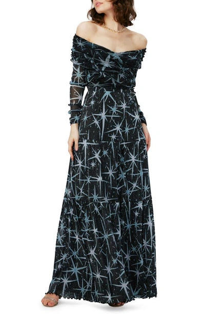 DIANE VON FURSTENBERG STASSI PRINT OFF THE SHOULDER LONG SLEEVE MAXI DRESS