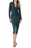 Diane Von Furstenberg Hades Metallic Long Sleeve Body-con Dress In Metallic Blue