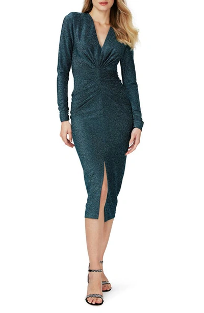 Diane Von Furstenberg Hades Metallic Long Sleeve Body-con Dress In Metallic Blue