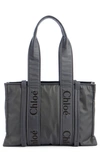 Chloé Large Woody Tote Bag In Grey