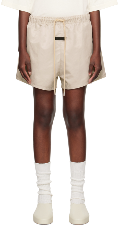 Essentials Taupe Drawstring Shorts In Silver Cloud