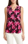 ANNE KLEIN FLORAL PRINT PLEAT FRONT SLEEVELESS TOP