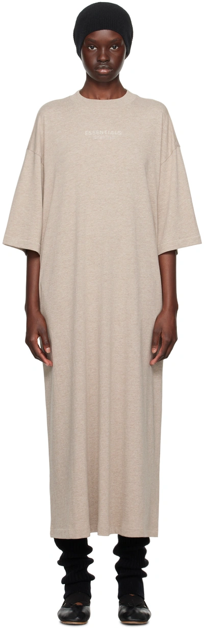 Essentials Beige 3/4 Sleeve Midi Dress In Core Heather