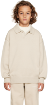 ESSENTIALS KIDS TAUPE PATCH LONG SLEEVE POLO