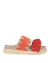 Inuikii Woman Sandals Coral Size 7 Natural Raffia, Goat Skin In Red
