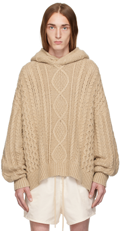 Essentials Beige Cable Hoodie In Gold Heather