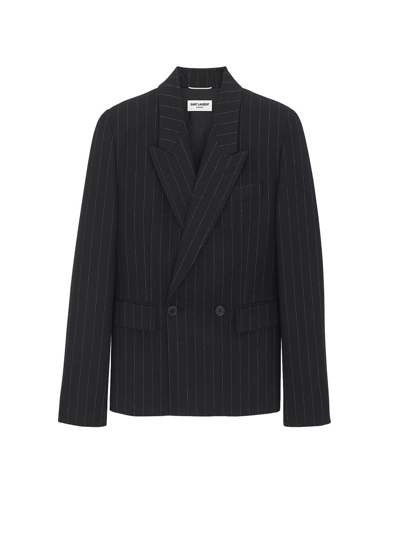 Saint Laurent Double Breasted Short Blazer In Black