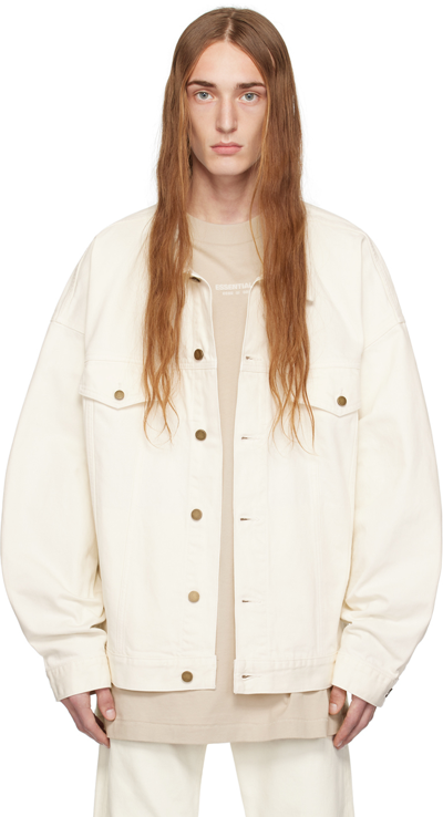 Essentials Off-white Patch Denim Jacket In Cloud Dancer
