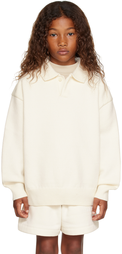 Essentials Kids Off-white Patch Long Sleeve Polo In Cloud Dancer
