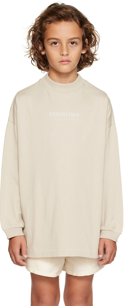 Essentials Kids Taupe Bonded Long Sleeve T-shirt In Silver Cloud