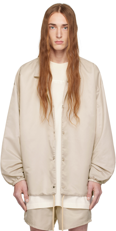 Essentials Taupe Drawstring Jacket In Silver Cloud