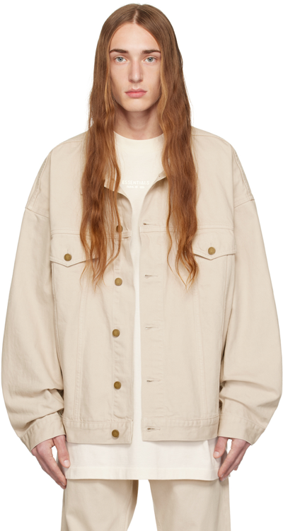 Essentials Taupe Patch Denim Jacket In Silver Cloud
