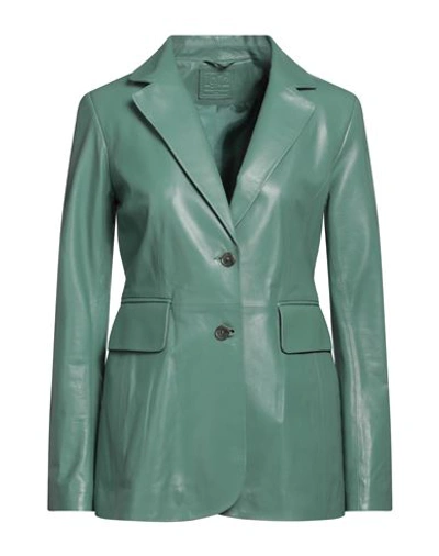 Desa 1972 Leather Single-breasted Blazer In Mint